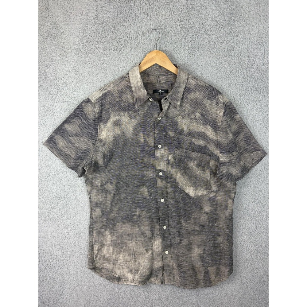 7 For All Mankind Shirt Mens XL Gray Linen Short Sleeve Button Front Casual Mens